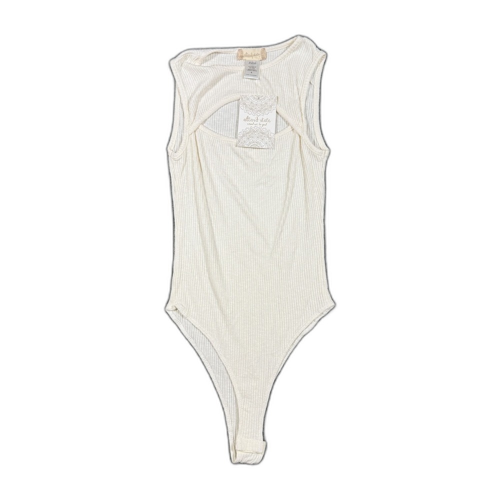 Altard State Womens Small White Ribbed Cut Out Sleeveless Bodysuit BE21139 NWT